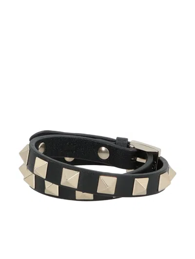 Valentino Garavani Rockstud Leather Bracelet In Black