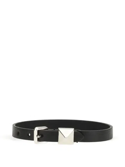Valentino Garavani Leather Bracelet With A Single Rockstud In Black