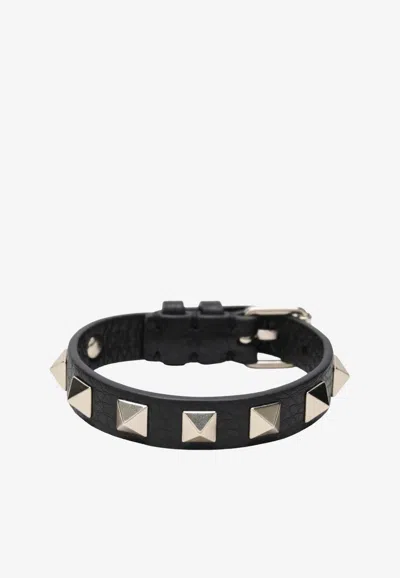 Valentino Garavani Rockstud Leather Bracelet In Black