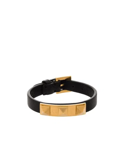 Valentino Garavani Rockstud Leather Bracelet In Black
