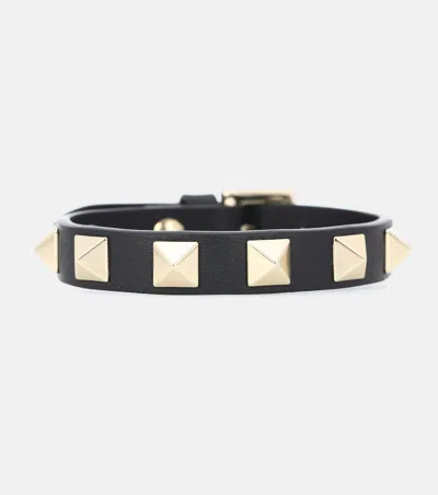 Valentino Garavani Rockstud Leather Bracelet In Black