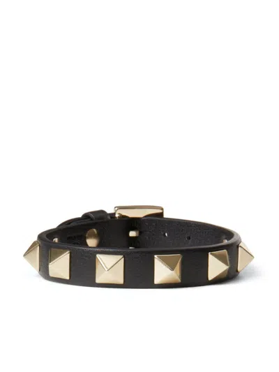 Valentino Garavani Rockstud Leather Bracelet In Black