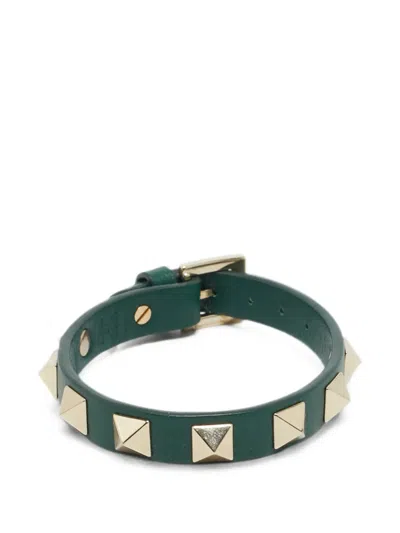 Pre-owned Valentino Garavani Rockstud Leather Bracelet In Green