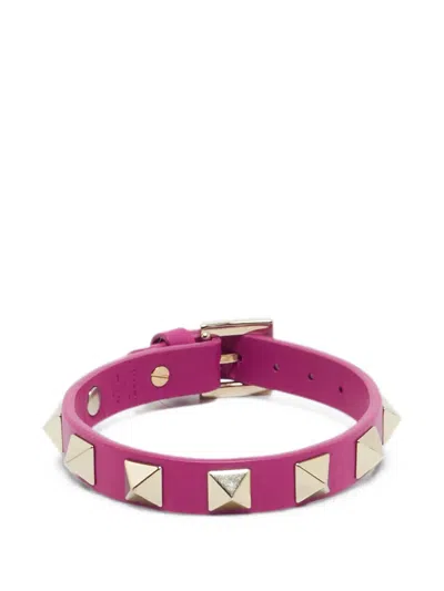 Pre-owned Valentino Garavani Rockstud Leather Bracelet In Pink