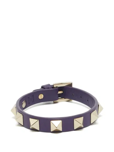 Pre-owned Valentino Garavani Rockstud Leather Bracelet In Purple