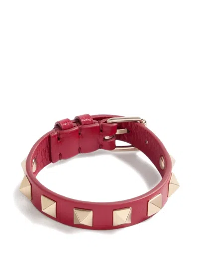 Valentino Garavani Rockstud Leather Bracelet In Neutral