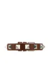 Valentino Garavani Men Caramel Leather Rockstud Bracelet In Silver