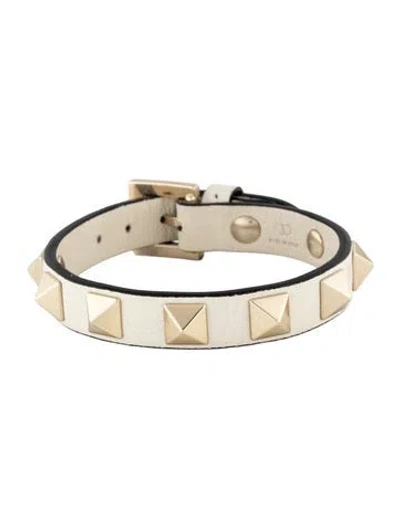 Pre-owned Valentino Garavani Rockstud Leather Bracelet In White