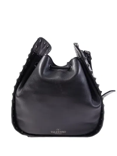Pre-owned Valentino Garavani Rockstud Leather Bucket Bag In Black