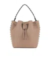Valentino Antiqued Pink Leather Rockstud Bucket Bag In Nude