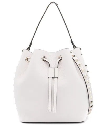 Valentino Garavani Rockstud Leather Bucket Handbag In White