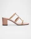 Valentino Rockstud T. 60 Strappy Mules In Rose Cannelle/latte Menta