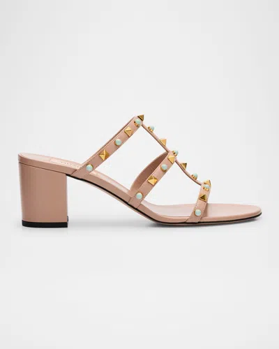 VALENTINO GARAVANI ROCKSTUD LEATHER CAGED MULE SANDALS