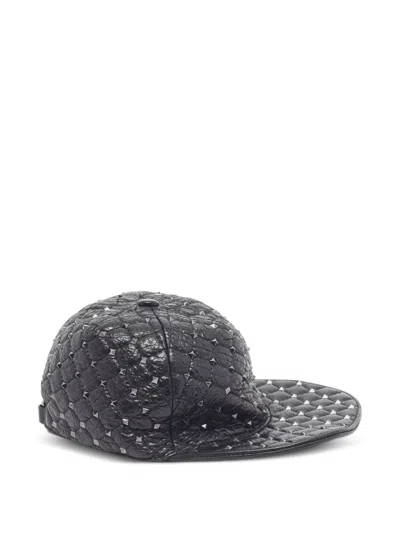 Pre-owned Valentino Garavani Rockstud Leather Cap In Black