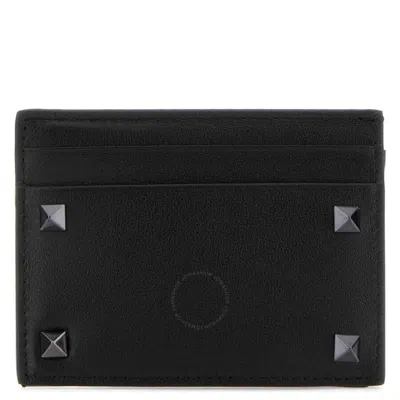 Valentino Garavani Valentino Rockstud Leather Card Case In Black