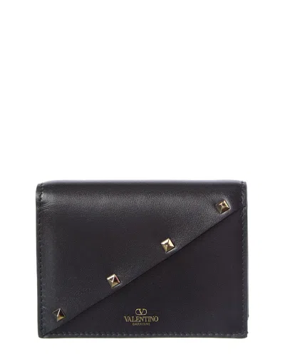 Valentino Garavani Valentino Rockstud Leather Card Case In Black