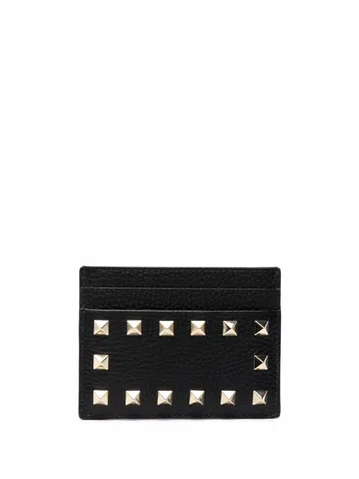 Valentino Garavani Rockstud Leather Card Case In Black