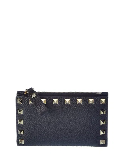 Valentino Garavani Valentino Rockstud Leather Card Case In Blue