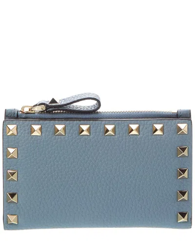 Valentino Garavani Valentino Rockstud Leather Card Case In Blue