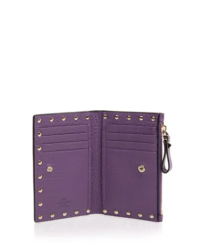 Valentino Garavani Rockstud Leather Card Case In Purple