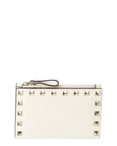 Valentino Garavani Valentino Rockstud Leather Card Case In White