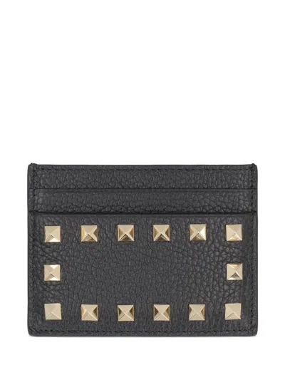 Valentino Garavani Valentino Rockstud Leather Card Holder In Brown