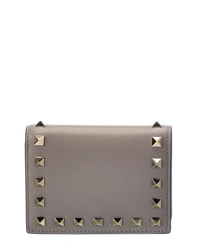 Valentino Garavani Valentino Rockstud Leather Card Holder In Grey