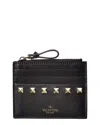 Valentino Rockstud Leather Card Holder In Black