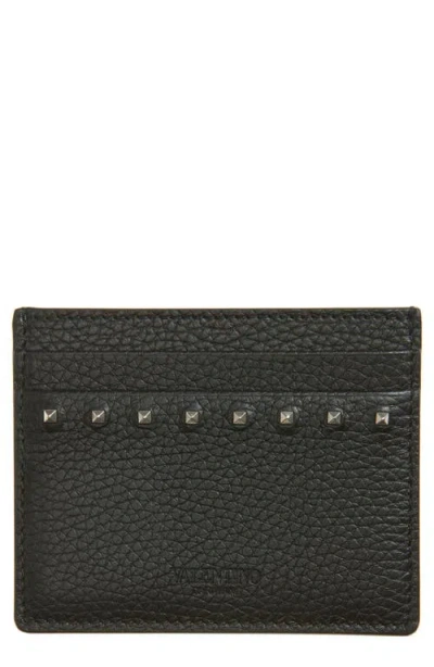 Valentino Garavani Valentino Rockstud Leather Card Holder In Black