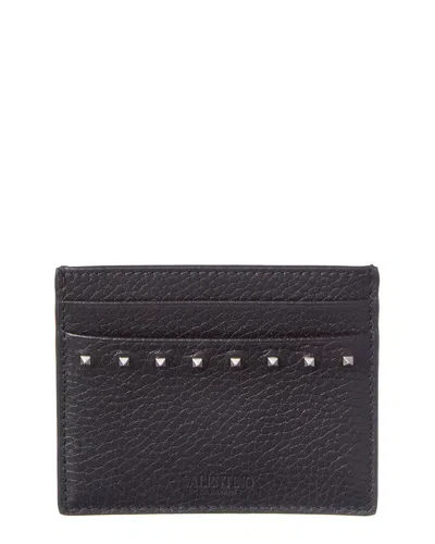 Valentino Garavani Valentino Rockstud Leather Card Holder In Black