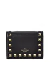 Valentino Rockstud Leather Card Holder In Black