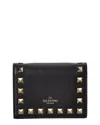 Valentino Rockstud Leather Card Holder In Black