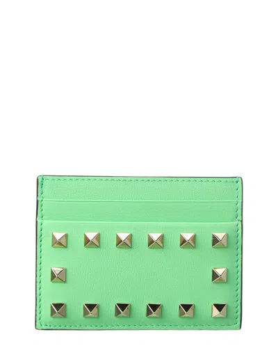 Valentino Garavani Valentino Rockstud Leather Card Holder In Green