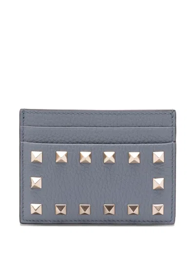 Valentino Garavani Valentino Rockstud Leather Card Holder In Grey