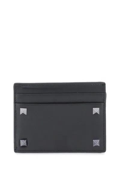 Valentino Garavani Rockstud Leather Card Holder In Nero