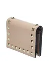 Valentino Rockstud Leather Card Holder In Pink