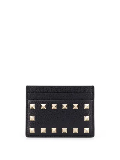 Valentino Garavani Rockstud Leather Cardholder In Black