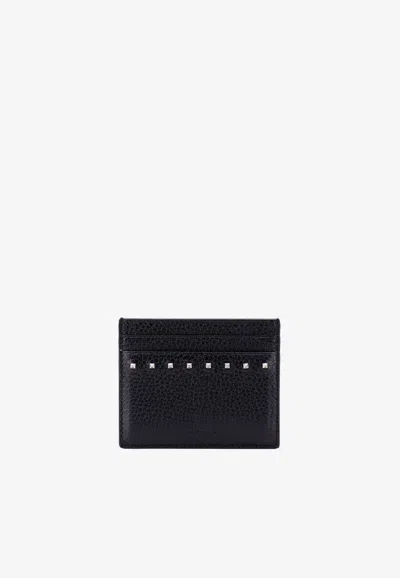 Valentino Garavani Rockstud Leather Cardholder In Black