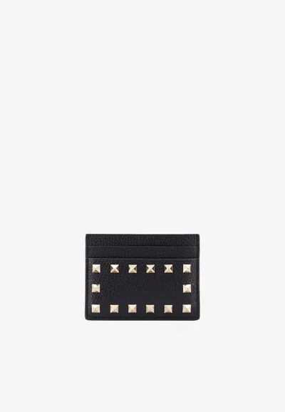 Valentino Garavani Rockstud Leather Cardholder In Black