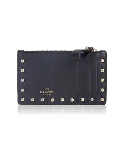 Valentino Garavani Rockstud Leather Cardholder In Black