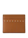 Valentino Rockstud Leather Cardholder In Brown