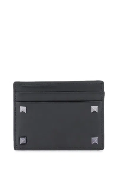 Valentino Garavani Rockstud Leather Cardholder For Men In Black