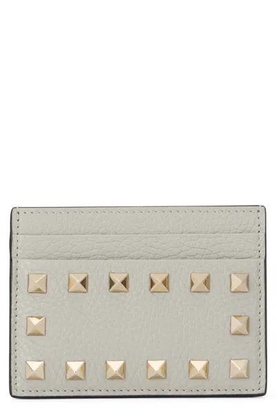 Valentino Garavani Rockstud Leather Cardholder In Gray