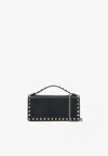 Valentino Rockstud Leather Chain Clutch In Black