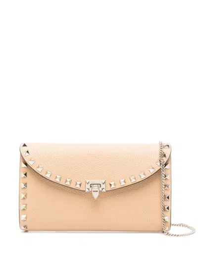 Valentino Garavani Rockstud Leather Clutch Bag In Brown