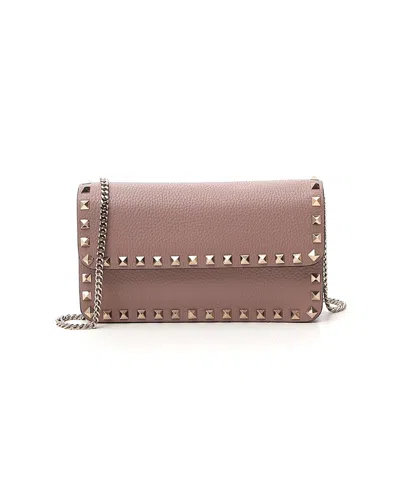 Valentino Garavani Rockstud Leather Clutch Bag In Nude