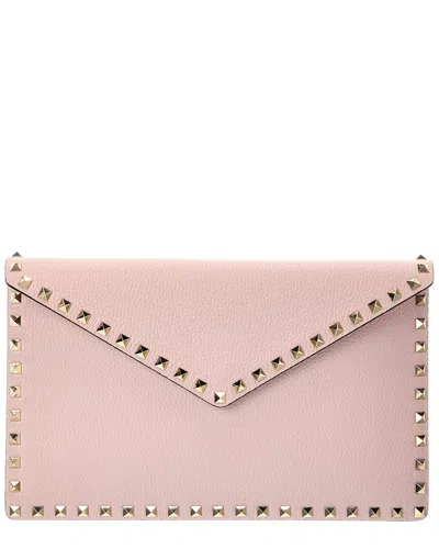 Valentino Garavani Valentino Rockstud Leather Clutch In Pink