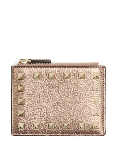 Valentino Garavani Rockstud Leather Coin Purse In Brown