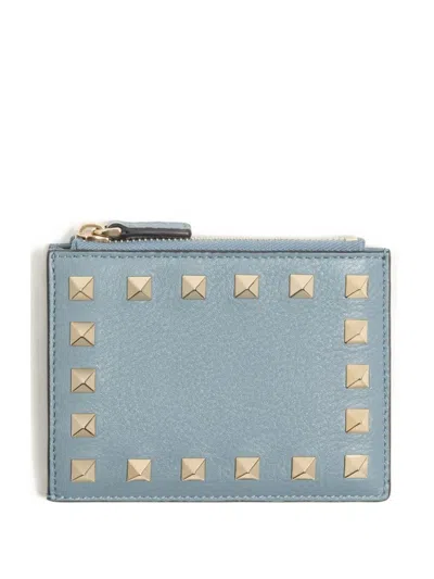 Valentino Garavani Rockstud Leather Coin Purse In Gray