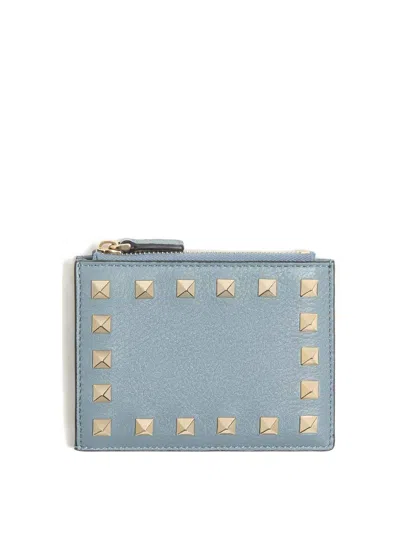 Valentino Garavani Rockstud Leather Coin Purse In Gray